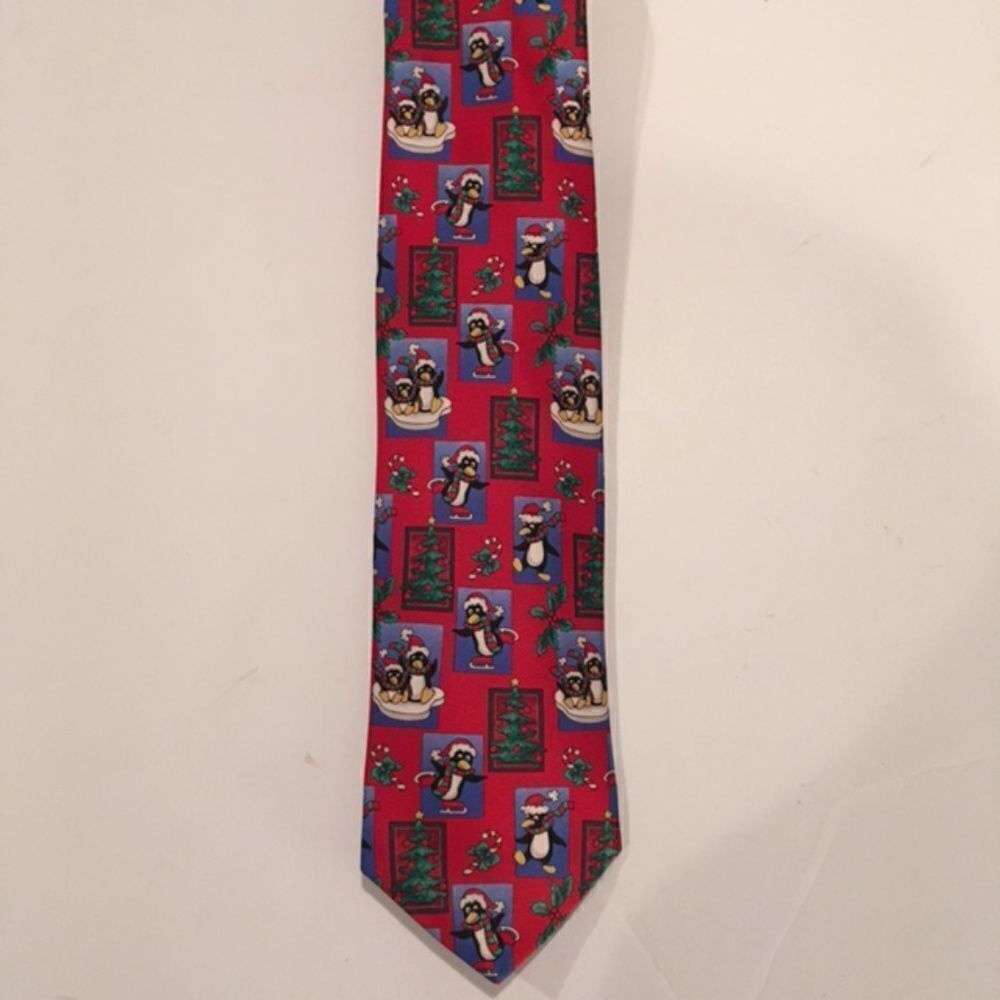 Fun Men's Silk Christmas Tie with Penguins